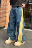 WIAOFELLAS  -  Cotton Denim Pants Male Side Stripe Patchworks Baggy Trousers Men's Vintage Blue Street Wear