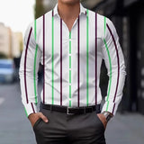 Wiaofellas  -  Men's Casual Striped Print Long Sleeve Shirt Turn-Down Collar Lightweight Business Daily Tops