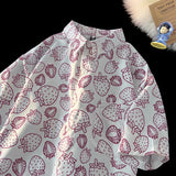 WIAOFELLAS  -  Casual Cute Polo Shirt Cartoon Pattern T Shirt Men Women Unisex Classic Short Sleeve Tops Teenagers College Button Down Tops