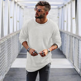 Wiaofellas  -  Spring Men's Casual Solid Color Fashion Knitted Shirt O Neck Long Sleeve Knit Pullover Loose Soft Sweater Coats Men Tops