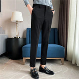 Wiaofellas  -  Men's Slim Fit Dress Pants New Solid Color Formal Trousers Business Casual Straight Leg Suit Pants For Male Office Wedding Wear