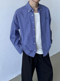 WIAOFELLAS  -  New American Retro Blue Plaid Shirt Men Loose Long Sleeve Loose Casual Button Embroidered Tops Mens Shirts Streetwear