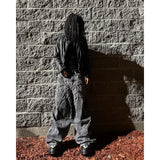 Wiaofellas  -  Men Y2K Gothic Spider Baggy Jeans Distressed Washed Raw Edge Wide Leg Denim Pants Hip Hop Streetwear Ghost Loose Trousers