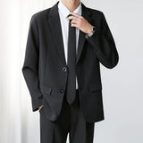 Wiaofellas  -  Winter New Men's Solid Color Long-Sleeved Suit Jacket Korean Retro Fashion Trendy High Street Loose Casual Men's Top