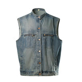 Wiaofellas  -  Spring and Summer New Denim Jacket Sleeveless Top Vest Casual Vest Coat with Stand-up Collar