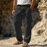 Wiaofellas  -  Spring Summer New Men Cotton Linen Pants Solid Loose Oversized Jogging Vintage Trousers Casual Multi Pocket Straight Leg Pants