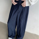 Wiaofellas -  Summer Mens Western Trousers Retro Simplicity Loose Wide Leg Suit Pants Bring A Belt Fashion Solid Casual Straight Pantalones