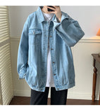 WIAOFELLAS  -  New Blue Denim Jacket Men Vintage Jean Coats Streetwear Fashion Casual Men Jean Jackets Solid Color Turn Down Collar Denim Coats
