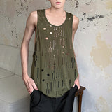 WIAOFELLAS  -  New Summer Men's Vests Hollow Out Round Collar Sleeveless Solid Color Casual Top Loose Male Tank Tops Niche Design