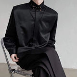 WIAOFELLAS  -  Winter New Men's Solid Color Long-Sleeve Shirt Chinese Retro Fashion Trendy High Street Loose Simple Casual Niche Men's Top