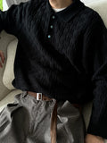 Wiaofellas  -  Vintage Turn-down Collar Buttoned Mens Polos 2026 Spring Casual Textured Jacquard Knit Polo Shirt Men Daily Leisure Jumper Tops