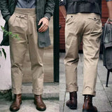 WIAOFELLAS  -  Vintage Gurkha Pants For Men Safari Style Adjustable Waist Buckle NaplesTrousers Fashion Casual Loose Ankle-Length Cotton Pants