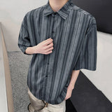 WIAOFELLAS  -  Korean Style Men's Shirts Lapel Striped Design Contrast Color New Single Breasted Short Sleeve Male Tops Trendy 24K3798