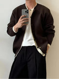 WIAOFELLAS  -  Thickened knitted cardigan fake two pieces wear simple round neck long sleeves lazy layered sweater jacket