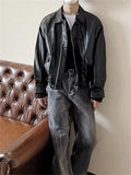 WIAOFELLAS  -  Men Fashion Lapel PU Leather Casual Biker Coat Streetwear Social Jackets Men Autumn Double Zipper Motorcycle Leather Jackets