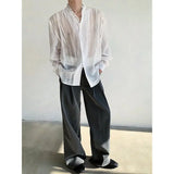 Wiaofellas  -  Sexy Thin Long Sve Men's irt Spring Summer Transparent Ethereal Wood Ear Design Urban Faion Polyester Fiber Breathable