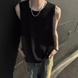 WIAOFELLAS  -  Summer Men's Solid Color Sleeveless Knitted Vest American Retro Fashion Trend Street Hip Hop Loose Casual Simple Men's Top