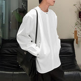 WIAOFELLAS  -  Men Shirt Solid Color O-neck Long Sleeve Casual Men Clothing Streetwear Loose Korean Style Shirt Fashion Male Tops S-5XL