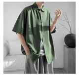 WIAOFELLAS  -  Simple Men's Shirts Turn-down Collar Ice Silk Solid Color Short Sleeved Loose Menswear Single Breasted Male Tops