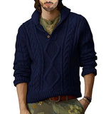 WIAOFELLAS  -  Spring Autumn Men Knit Sweater Fashion Stand Collar Button-up Top Vintage Mens Long Sleeve Solid Sweaters Casual Streetwear