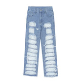 Wiaofellas  -  Ropa Grunge Y2K Streetwear Baggy Stacked Ripped Jeans Pants Men Clothing Straight Washed Blue Denim Trousers Pantaloni Uomo