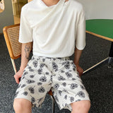 Wiaofellas  -  Minimalist Men's Casual Wide Legs Shorts Loose Korean Style Print Design Loose Male New Trend Summer Fashion Shorts