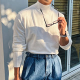 Wiaofellas  -  Korean Fashion Turtleneck Slim Sweaters Mens Casual Solid Color Bottoming Knit Tops Men Spring Fall Stylish Long Sleeve Sweater
