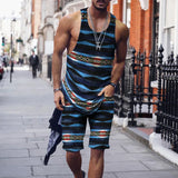 Wiaofellas  -    Minimalist striped men's tank top set, summer new beach volleyball pants