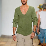 Wiaofellas  -  European and American Men's Long Sleeved V-neck Loose Oversized Men's Fashion Casual Solid Color Sweater