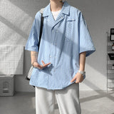 WIAOFELLAS  -  Summer Blue Short Sleeved Shirt Men Fashion Society Mens Dress Shirt Korean Loose Casual White Shirt Mens Office Formal Shirts