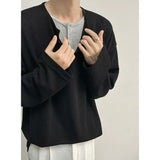 WIAOFELLAS  -  Men's Spring Autumn Fake Two-Piece Henley Waffle Long Sleeve T-Shirt