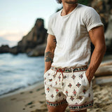 Wiaofellas  -  Beach Casual Loose Mens Shorts Summer Stylish Graphic Printed Drawstring Shorts Men Boho Vintage Patchwork Lace-up Shorts
