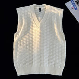 WIAOFELLAS  -  Fashion Fashion Lazy V-neck Knit Vest Men Autumn Winter Sleeveless Sweater  Pullover Sweater Vest Loose Diamond Solid Color