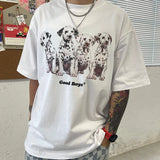 WIAOFELLAS  -  Men's Casual T-Shirt Cotton Fashionable Trendy Hip-Hop Street Dog Pattern Printed American Style Short Tops Spring Summer