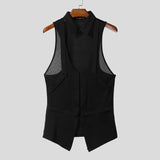 WIAOFELLAS  -  Men Tank Tops Patchwork Hollow Out Lapel Sleeveless Sexy Male Vests Summer Streetwear 2025 Fashion Casual Men Clothing