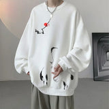 WIAOFELLAS  -  New Ink Painting Crane Printed Pullover Hoodies For Men Spring Hip Hop Fashion O-Neck Hoody Y2K Streetwear Sweatshirts