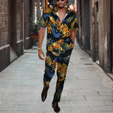 WIAOFELLAS  -  Short Sleeve Shirt Button Tops+Trousers Men 2Pcs Set Suit 3D Chic Harajuku Vintage Printing Summer Hawaii Beach Cardigan Outfits