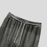 WIAOFELLAS  -  Men Pants Solid Drawstring Joggers Casual Trousers Men Velour Loose Shiny Streetwear Korean Style Fashion Long Pants