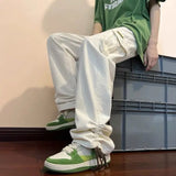 WIAOFELLAS  -  American Retro Workwear Pants Men's High Street Ins Trendy Loose Straight Leg Mop Pants with Multiple Pockets Casual Pants