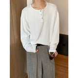 WIAOFELLAS  -  Spring Long Sleeved T-shirt Men Fashion Button White Casual T Shirt Men Streetwear Korean Loose Pleated T Shirt Mens Top M-2XL