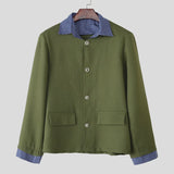 WIAOFELLAS  -  Men Jackets Patchwork Lapel Long Sleeve Button Casual Coats Men Streetwear Korean Style Fashion Male Jackets S-5XL