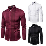 Wiaofellas  -  Men's Long Sleeved Shirt with British Style Lapel Pleated Men's Uniform, Formal Dress, Shirt, and Base Shirt