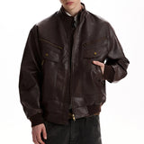 WIAOFELLAS  -  Vintage Texture PU Leather Jacket Men Spring Streetwear Fashion Mens Cropped Jacket Coat Stylish Stand Collar Leather Coats
