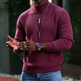 Wiaofellas  -  Vintage Turtleneck Knitting Sweater Mens Autumn Winter Ribbed Texture Knit Pullover Daily Casual Trendy Tops For Men