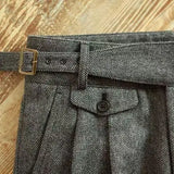 WIAOFELLAS  -  Autumn Winter Vintage Gurkha Pants Men England Style High Waist Casual Straight Leg Rolled Edge Trousers Woolen Naples Suit Pant