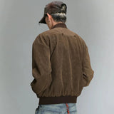 WIAOFELLAS  -  Streetwear Cleanfit Stand Windbreaker Corduroy Jacket for Men Front Pockets Solid Casual Loose Outwear Coat Oversized