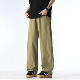 WIAOFELLAS  -  Men's Clothing Loose Fashionable Elastic High Waisted Pockets Spring Autumn England Style Trousers Cargo Wide Leg Cropped Pants