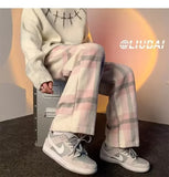 WIAOFELLAS  -  Men Women Woolen Straight Leg Casual Pants Autumn Winter Plaid Wide Leg Trousers High Street Brand Fashionable Trousers