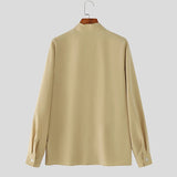 WIAOFELLAS  -  Men Shirt Solid Color V Neck Long Sleeve Casual Men Clothing Streetwear Loose Fashion Leisure Tops Male Shirts S-3XL
