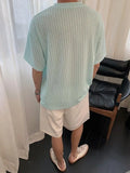 WIAOFELLAS  -  Texture Vertical Stripe Ice Silk T-shirt for Men Summer Thin Hanging Short Sleeved Pullover Tops Rugged Handsome T-shirts Soft